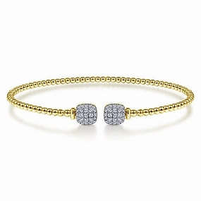 Brilliant Finish Romantic Set 14K Yellow Gold Bujukan Split Cuff Bracelet with Pave Diamond Squares