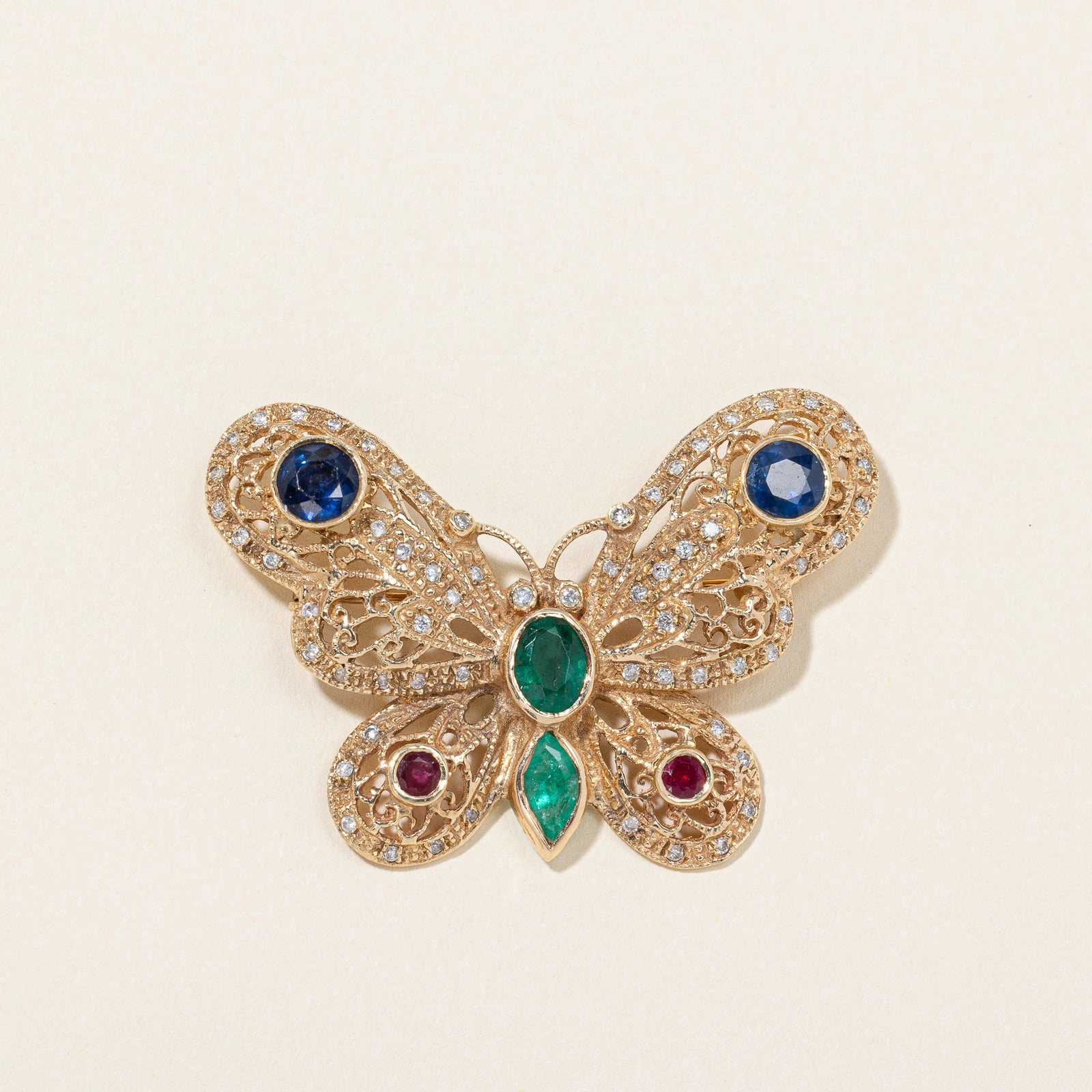 14K Yellow Gold Butterfly Motif Diamond Brooch | 3.30ctw, 0.61ctw Occasion Wear Everyday Accessory