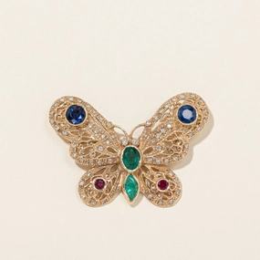 14K Yellow Gold Butterfly Motif Diamond Brooch | 3.30ctw, 0.61ctw Occasion Wear Everyday Accessory