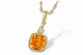 14K Yellow Gold Cushion Cut Citrine and Diamond Necklace Keepsake Item Urban Guy