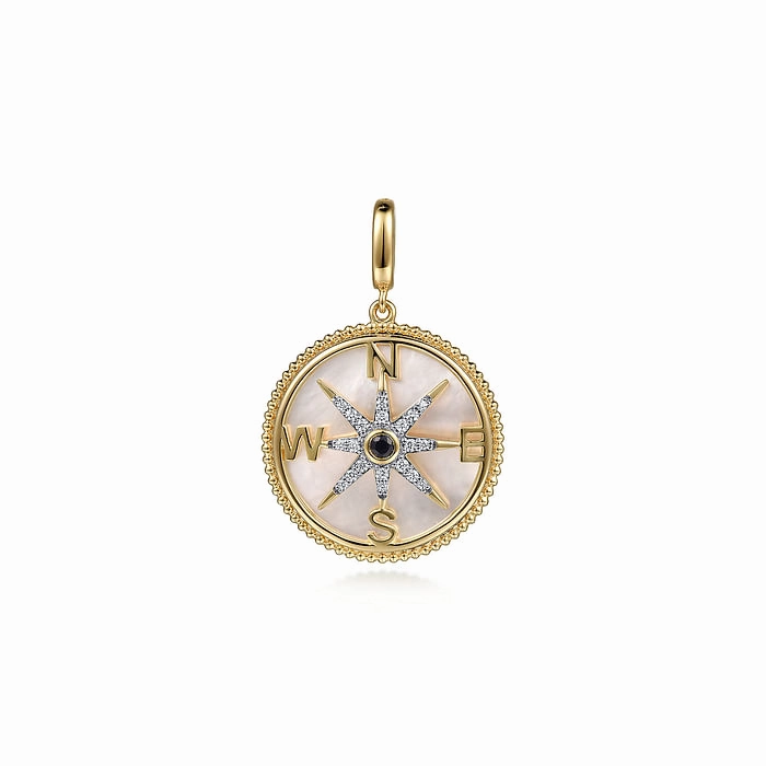 14K Yellow Gold Diamond and Blue Sapphire Compass Pendant Brilliant Accent Graceful Touch