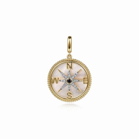 14K Yellow Gold Diamond and Blue Sapphire Compass Pendant Brilliant Accent Graceful Touch