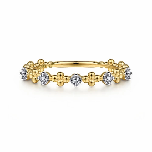 Sleek Form 14K Yellow Gold Diamond and Bujukan Bead Station Stackable Ring
