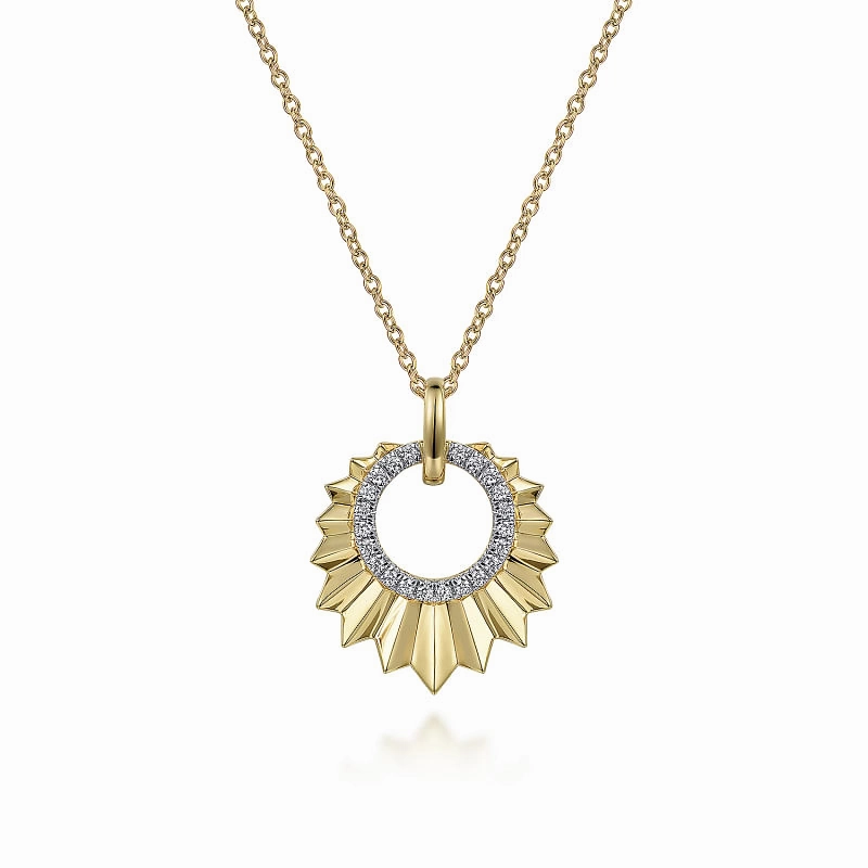 Silhouetted Shine Seasonal Favorite 14K Yellow Gold Diamond and Diamond Cut Texture Pendant Necklace