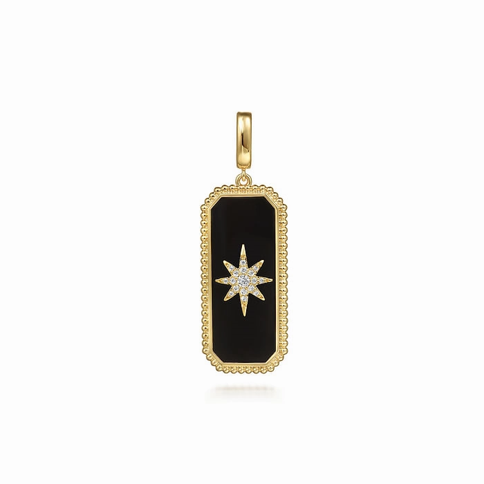 14K Yellow Gold Diamond and Onyx Bujukan Medallion Pendant Luxury Set Sleek Outline