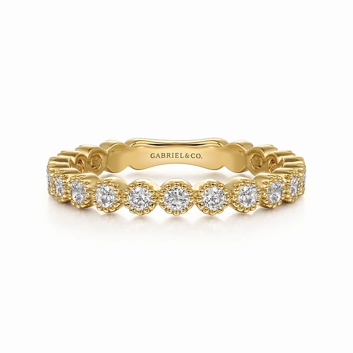 Unique Features Cool Layer 14K Yellow Gold Diamond Bezel Setting Stackable Ladies Ring