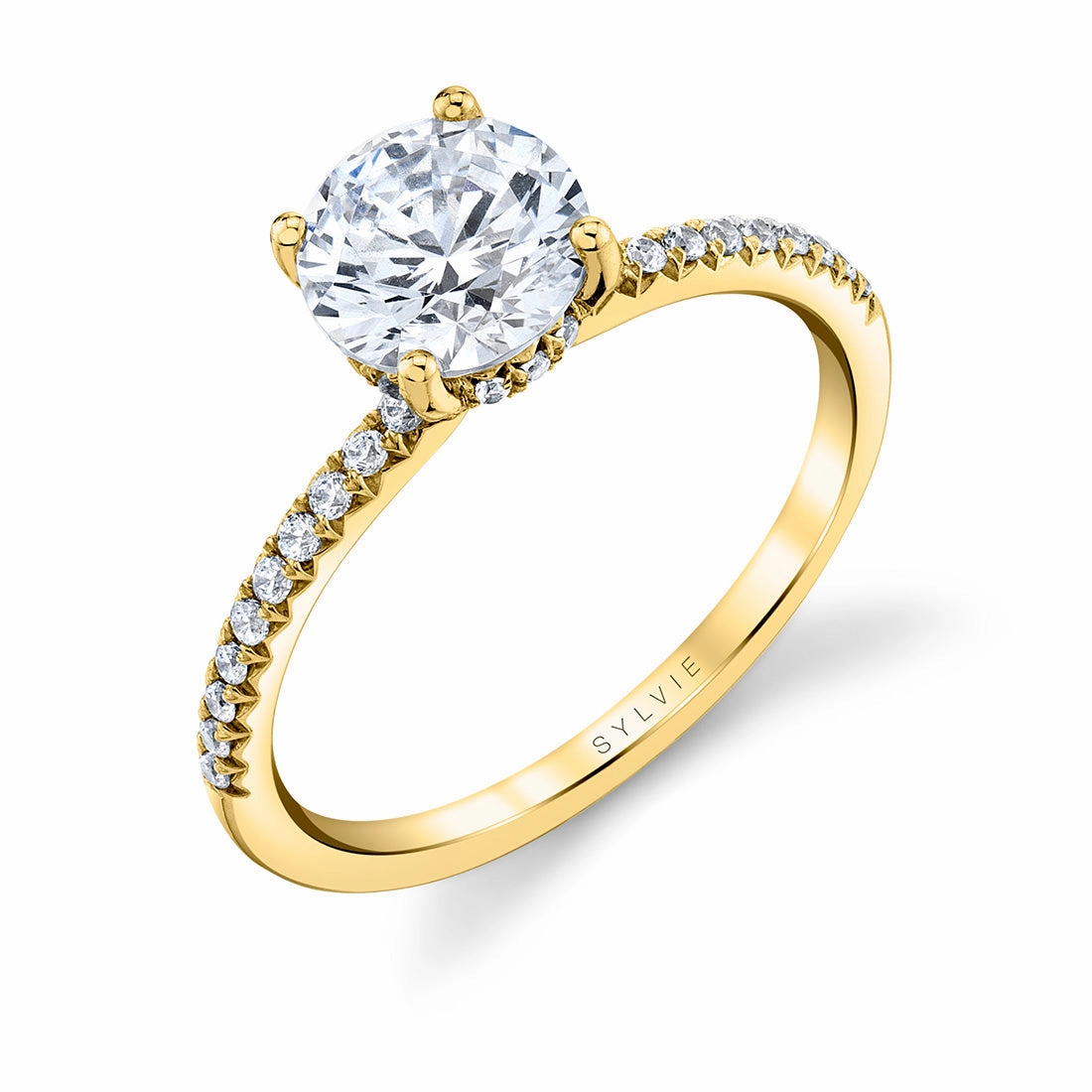Sparkling Shine Pieces Event Glow 14K Yellow Gold Diamond Engagement Ring with Accented Band