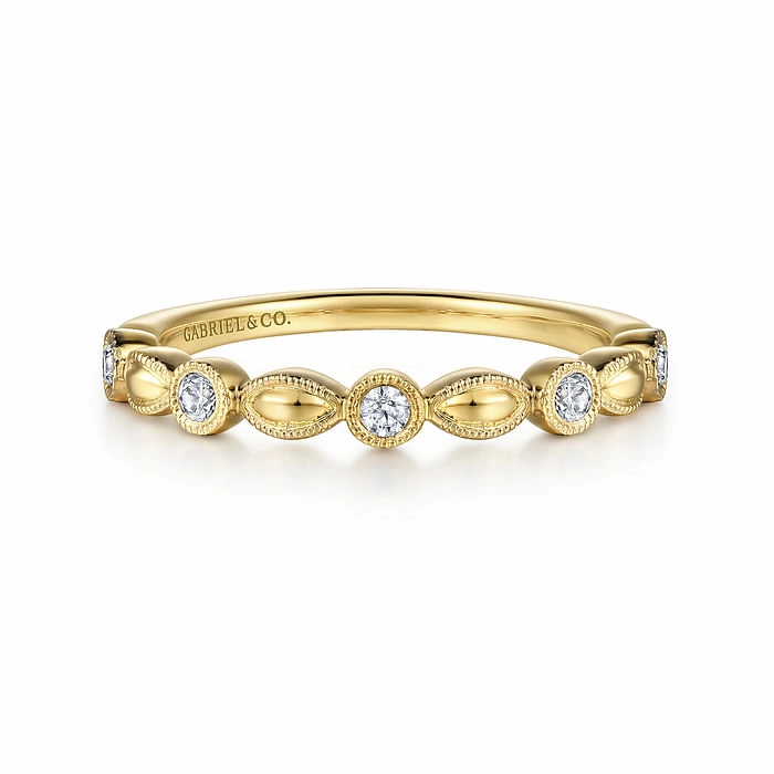 14K Yellow Gold Diamond Marquise Shape Stackable Ring Minimal Piece
