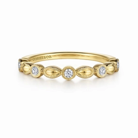 14K Yellow Gold Diamond Marquise Shape Stackable Ring Minimal Piece