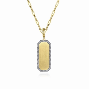 14K Yellow Gold Diamond Personalized Medallion Necklace with Hollow Paperclip Chain unique touch