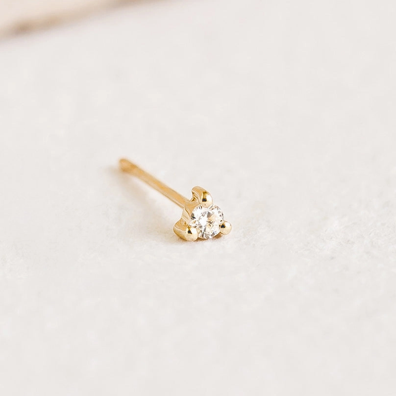 Seasonal Finish 14k Yellow Gold Diamond Stud Earring 2mm - Aria (Single)