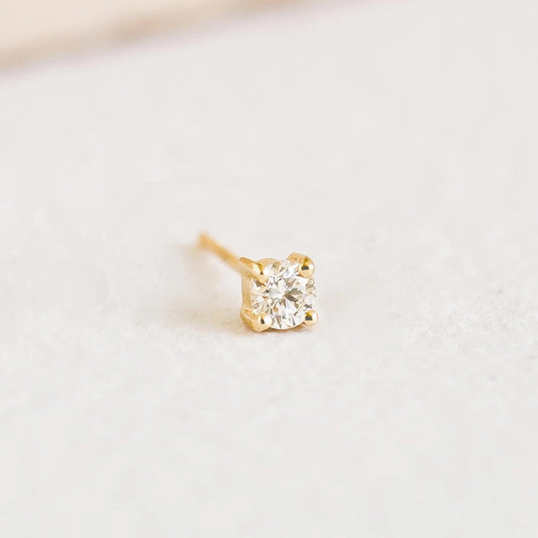 14k Yellow Gold Diamond Stud Earring 3mm - Aria (Single) Boho Charm