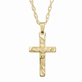 14K Yellow Gold Engraved Cross Timeless Contour Timeless Highlight