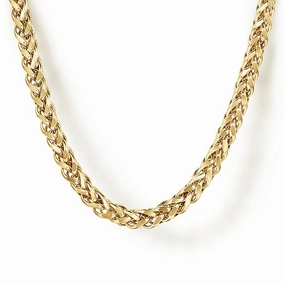 Subtle Pop 14K Yellow Gold Hollow Men's Wheat Chain Necklace - 22"