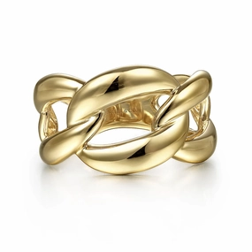 14K Yellow Gold Link Chain Wide Band Ring Gleaming Touch