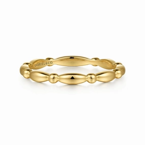 Graceful Accessory 14K Yellow Gold Orzo Shape and Bujukan Bead Station Stackable Ring