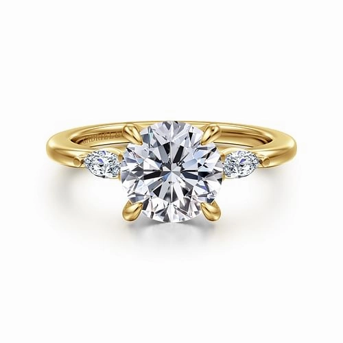 Flawless Radiance Winter Mood 14K Yellow Gold Round Three Stone Diamond Engagement Ring