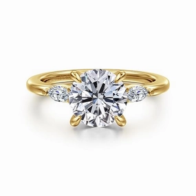 14K Yellow Gold Round Three Stone Diamond Engagement Ring Layer mood