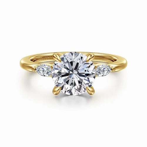 14K Yellow Gold Round Three Stone Diamond Engagement Ring Layer mood