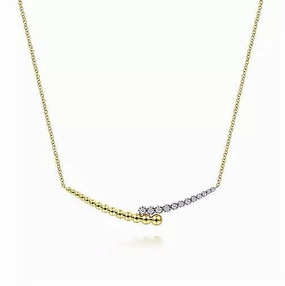 Chic Evening Handmade Details 14K Yellow-White Gold .19cttw Diamond Bujukan Bar Pendant