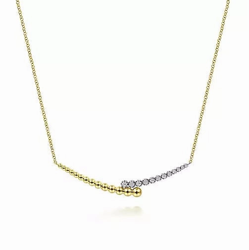 Chic Evening Handmade Details 14K Yellow-White Gold .19cttw Diamond Bujukan Bar Pendant