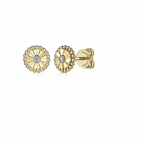14K Yellow-White Gold  .02cttw Bezel Set in White Gold Diamond Cut Stud Earrings Weekend Chic