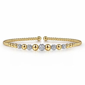 14K Yellow-White Gold Bujukan Diamond Stations Bangle Elegant Pick Premium Form