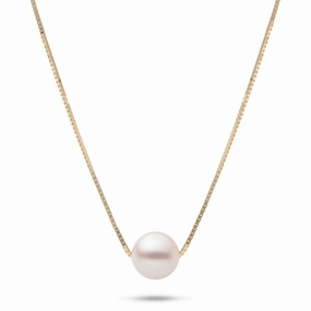 Luminous Shine 16-18" Adjustable Akoya White Pearl Necklace in Gold - 8mm