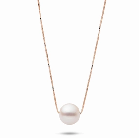 16-18" Adjustable Akoya White Pearl Necklace in Rose Gold - 8mm Stylish Appeal