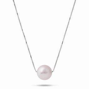Vibrant Sparkle Distinctive Jewelry Pieces 16-18" Adjustable Akoya White Pearl Necklace in White Gold - 8.5-9mm