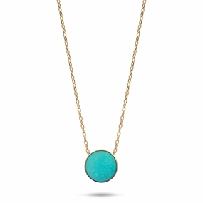 Delicate Style Elegant Outline 16-18" Adjustable Eclipse Flipside Turquoise & Mother of Pearl Necklace in Gold - 9mm