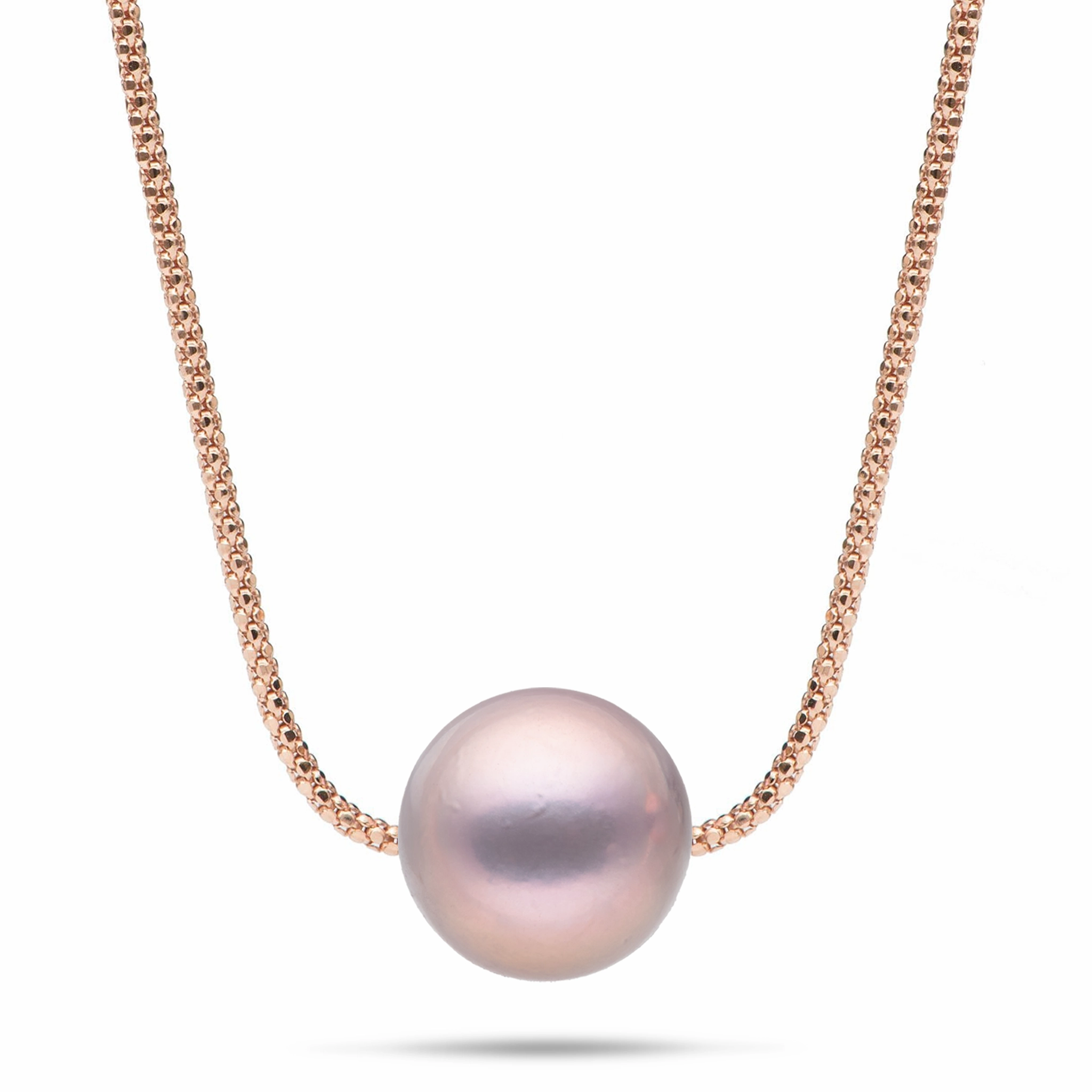 Festive Touch 16-18" Adjustable Freshwater Lilac Pearl Necklace in Rose Gold - 13-14mm