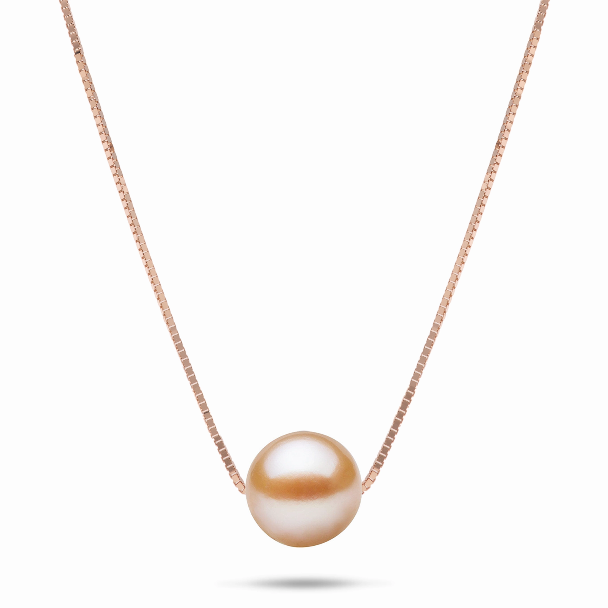 Eye Catcher Polished Highlight 16-18" Adjustable Freshwater Peach Pearl Necklace in Rose Gold - 9-10mm