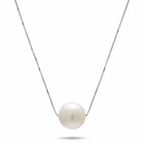 Weekend Ready Brilliant Accent 16-18" Adjustable South Sea White Pearl Necklace in White Gold - 9-10mm