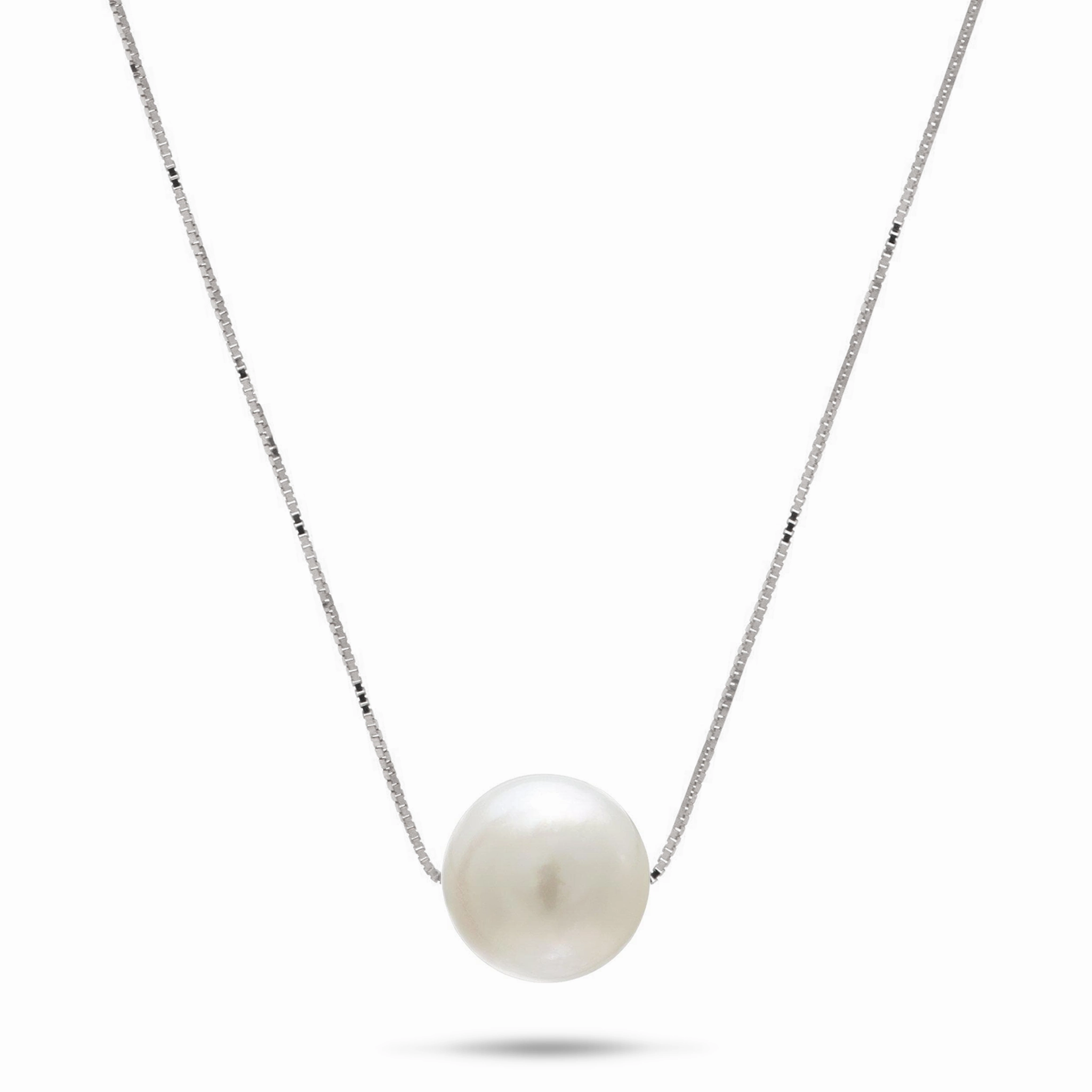 Weekend Ready Brilliant Accent 16-18" Adjustable South Sea White Pearl Necklace in White Gold - 9-10mm