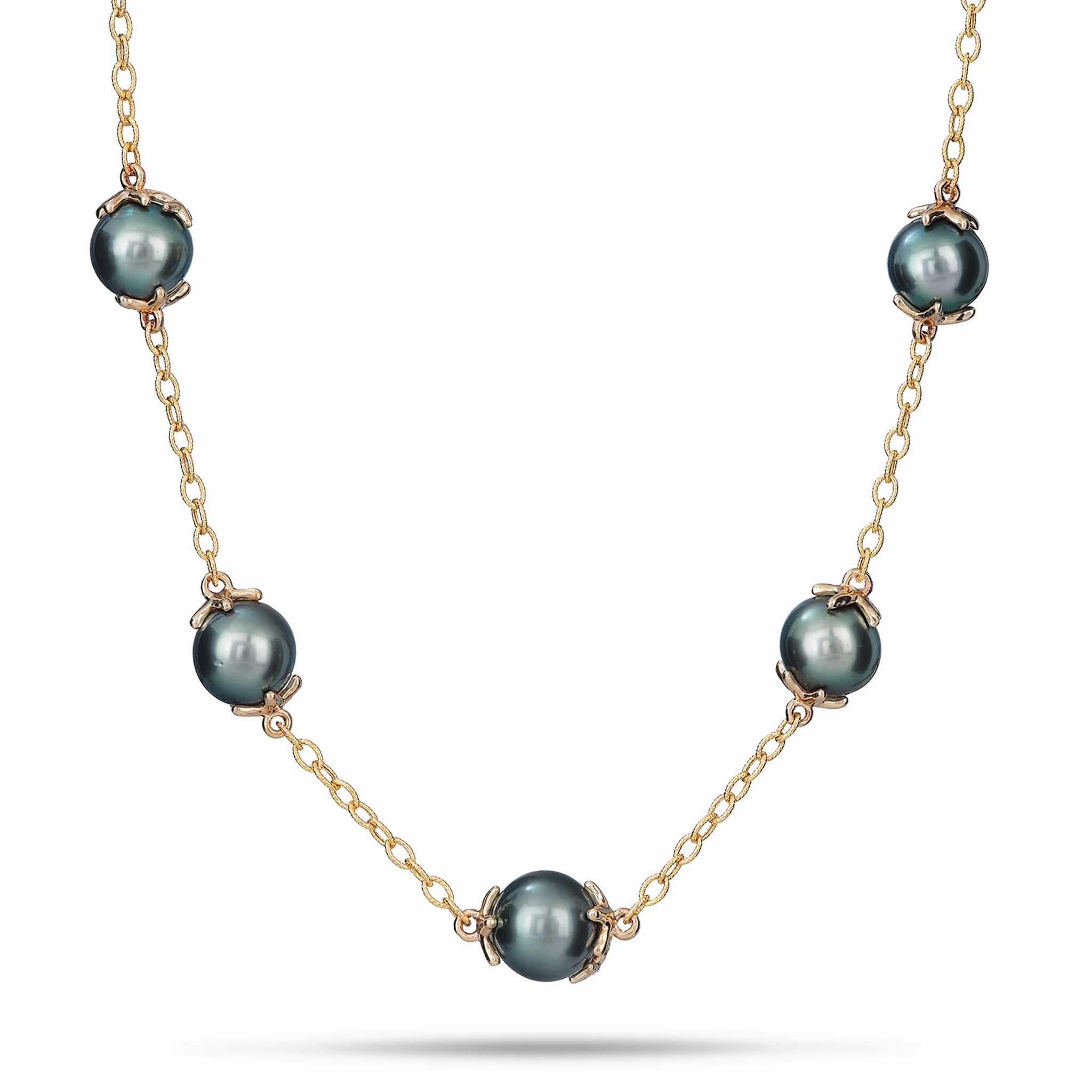 16-22" Adjustable Reefs Starfish Tahitian Black Pearl Necklace in Gold - 10-11mm Custom Order