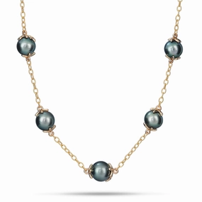 16-22" Adjustable Reefs Starfish Tahitian Black Pearl Necklace in Gold - 10-11mm Custom Order