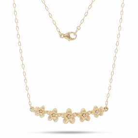 Minimal Aesthetic Elite Finish 16" Plumeria Necklace in Gold with Diamonds - 30mm