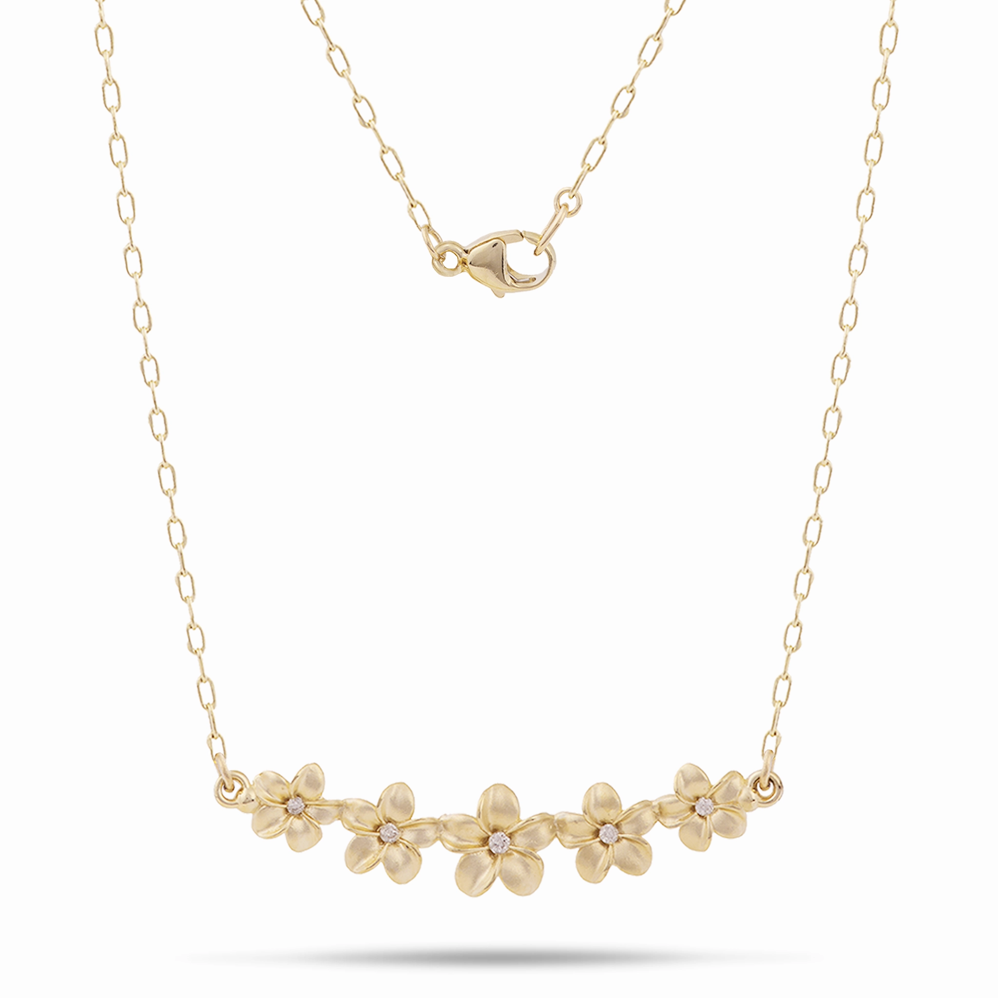 Minimal Aesthetic Elite Finish 16" Plumeria Necklace in Gold with Diamonds - 30mm