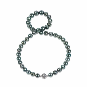 Bold Jewelry Shine Brunch Outfit 17-19" Tahitian Black Pearl Strand with Magnetic White Gold Clasp - 8-11mm