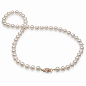18-19" Akoya White Pearl Strand with Two Tone Gold Clasp - 7-8mm Golden Light