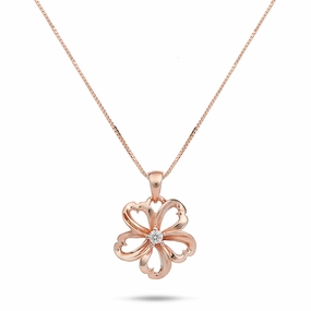 18" Plumeria Pendant / Necklace in Rose Gold with Diamond - 14mm fashion charm Graceful Edge