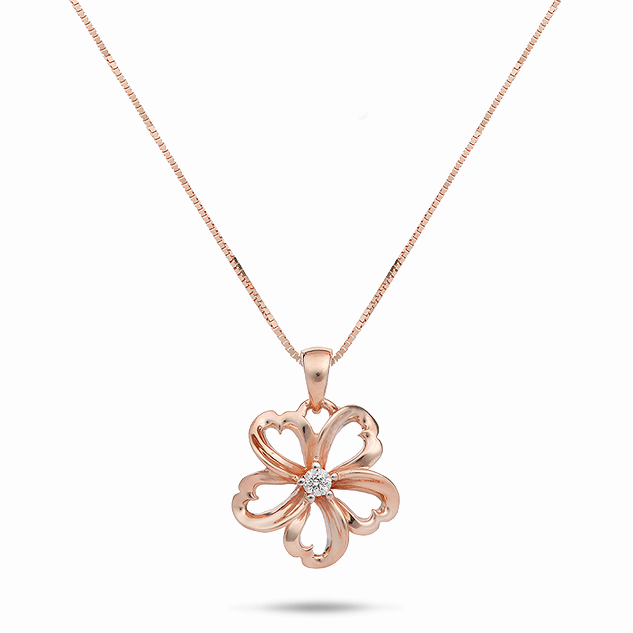 18" Plumeria Pendant / Necklace in Rose Gold with Diamond - 14mm fashion charm Graceful Edge