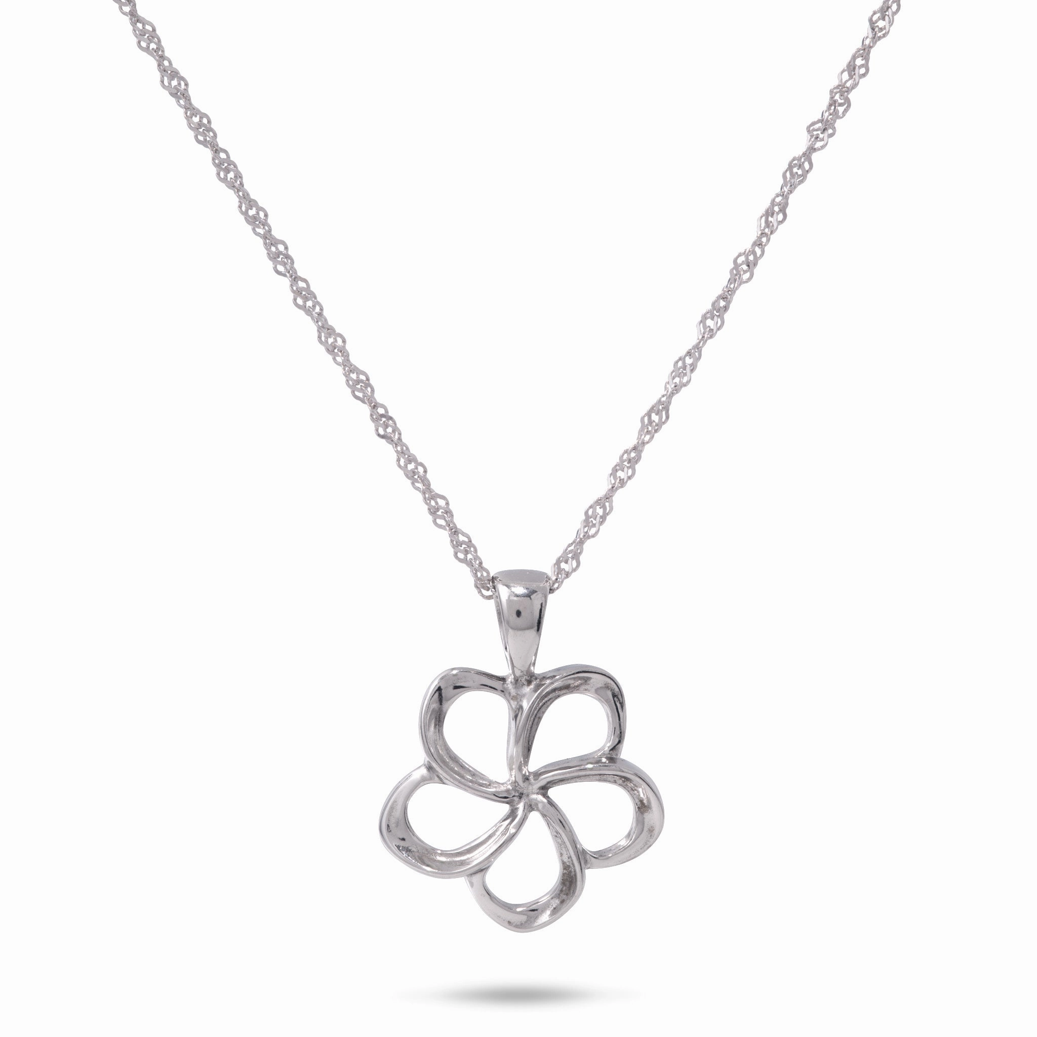 Classic Design 18" Plumeria Pendant with Chain in Sterling Silver - 15mm