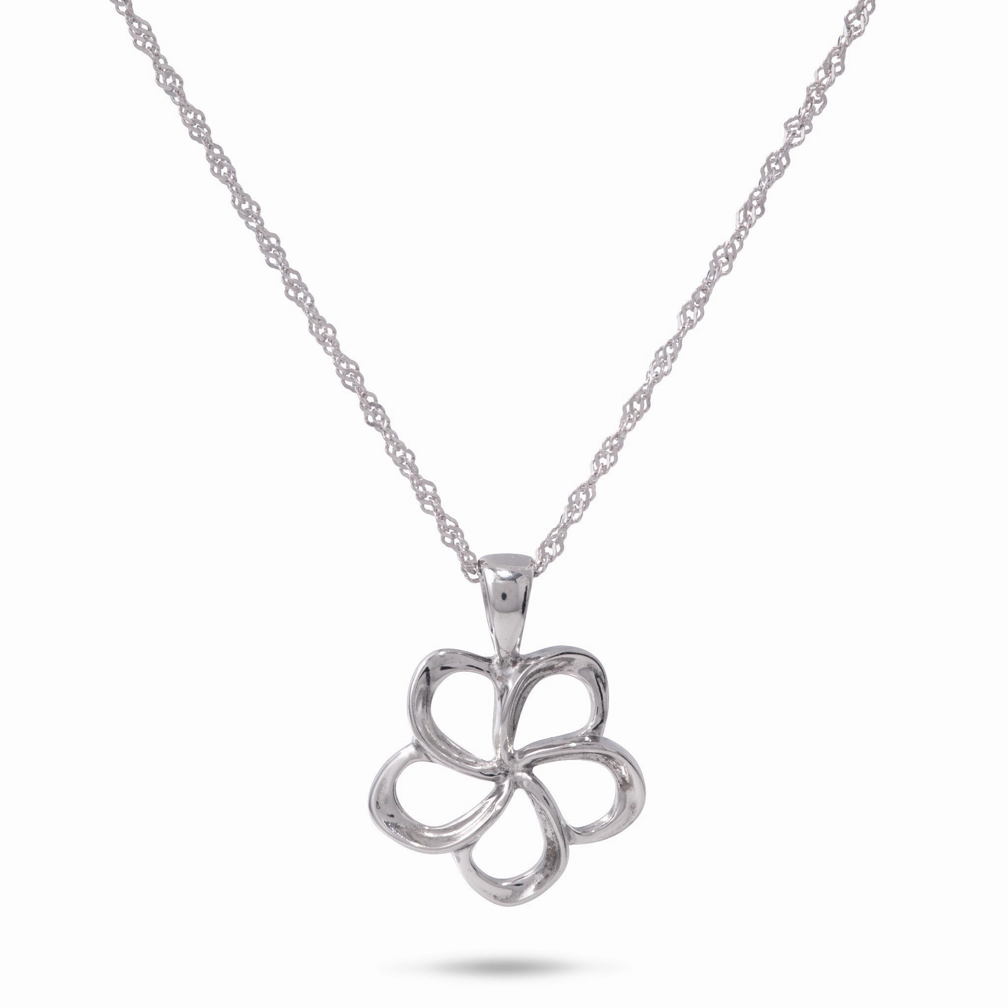 18" Plumeria Pendant with Chain in Sterling Silver - 15mm Gift Appeal Casual Glow