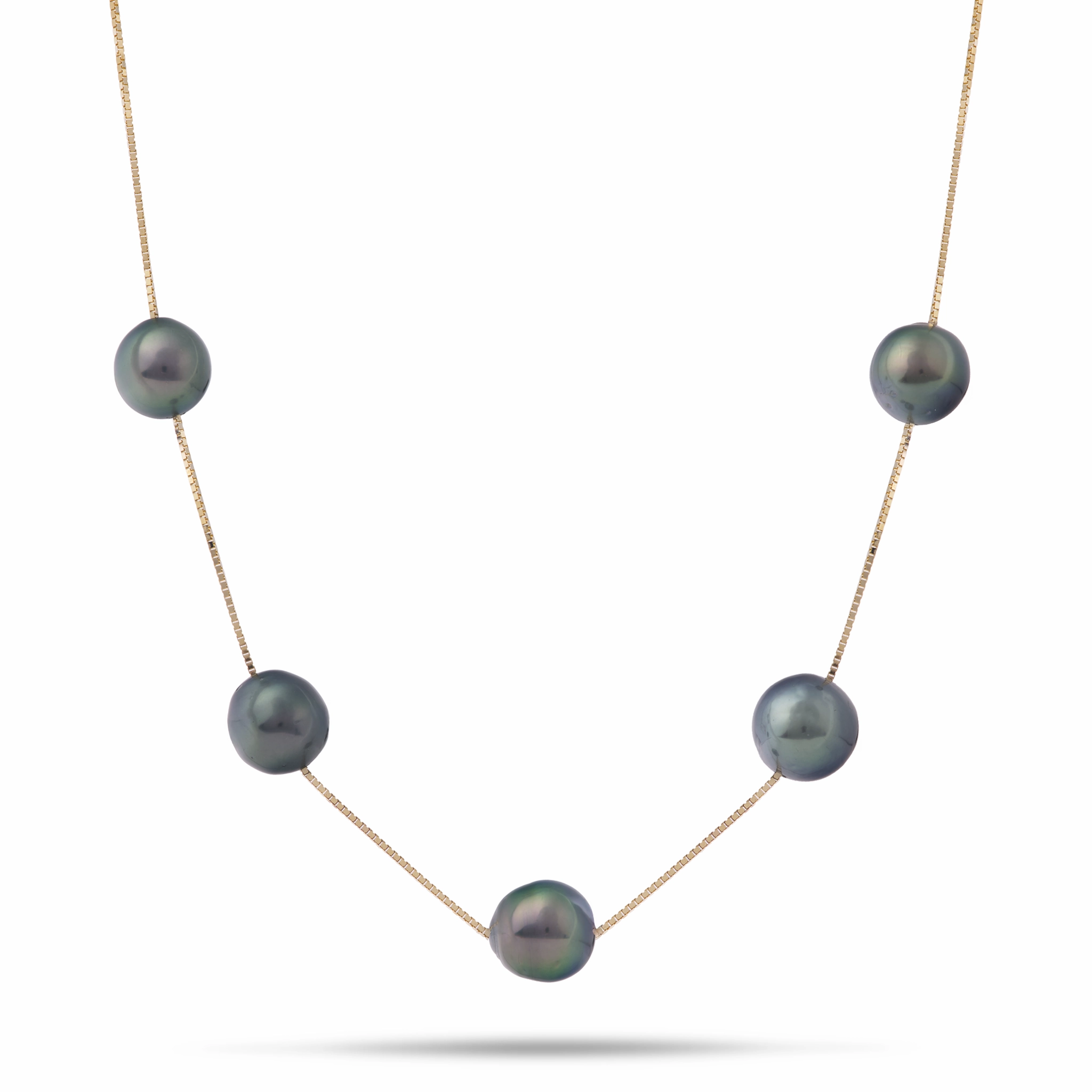 Intricate Work Timeless Gems 18" Tahitian Black Pearl Necklace in Gold - 9-10mm