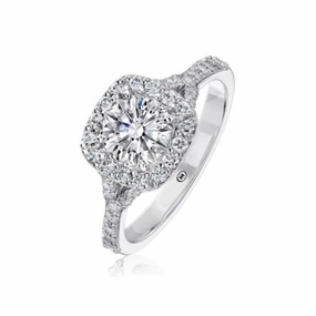 Vibrant Glam Trendy Charm 18K White Gold Cushion Halo Engagement Ring