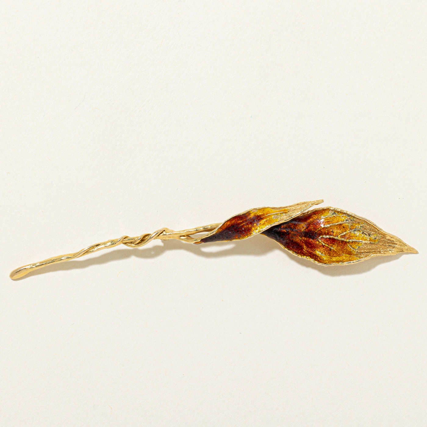 18k Yellow Gold & Enamel Leaves Brooch Artful Touch Exclusive Edge