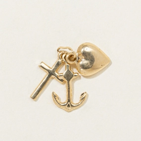 18K Yellow Gold "Faith, Hope, & Charity" Charm Artisan Jewelry Sculpted Shape