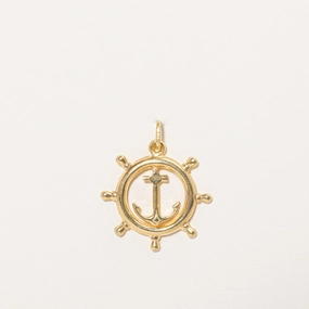 18k Yellow Gold Ship Helm & Anchor Charm Timeless Beauty